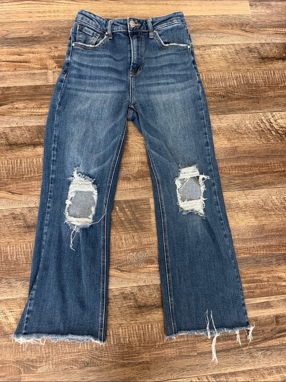 High-Rise Distressed Wide Leg Jeans in Blue